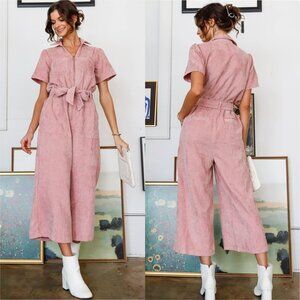 Mauve Velvet Short Sleeve Self-Tie Belted O-Ring Z